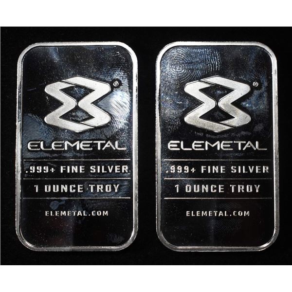 (2) 1 OZ ELEMETAL .999 SILVER BARS