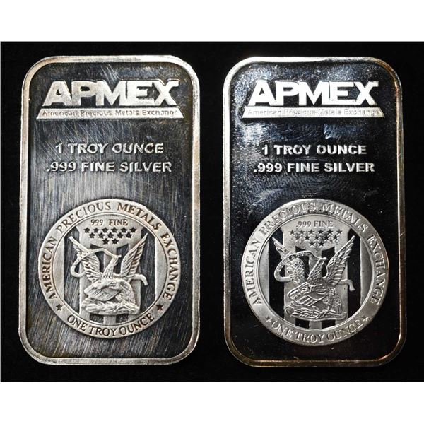 (2) 1 OZ .999 SILVER APMEX BARS