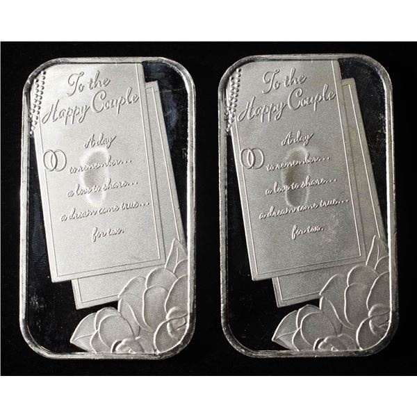 (2) 1 OZ TO THE HAPPY COUPLE .999 SILVER BARS