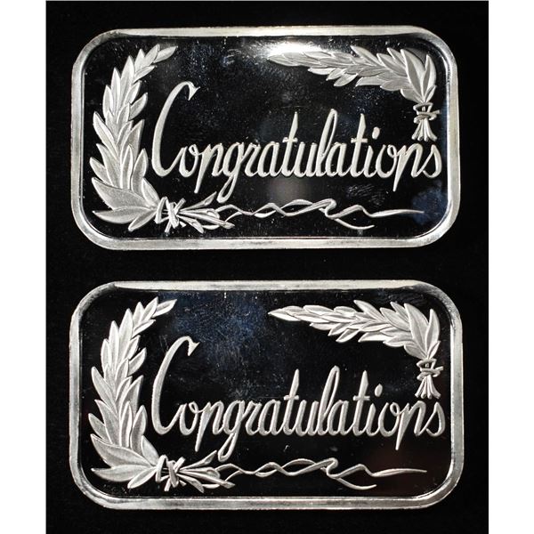 (2) 1 OZ CONGRATULATIONS .999 SILVER BARS