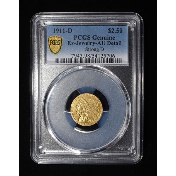 1911-D $2 1/2 GOLD INDIAN PCGS AU DETAIL