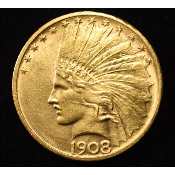 1908-D $10 GOLD INDIAN NO MOTTO CH BU