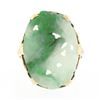 Image 4 : Vintage 10k Yellow Gold Oval Floral Carved Jade w/ Etched Open Work Platter Ring