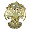 Image 4 : Large Vintage 18K Gold Tribal Face Brooch w/ Diamond Multi Color Gemstone Enamel