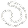 Image 4 : Platinum Long 29" Open Oval Link Chain Slip On Necklace w/ Diamond & Pink Stones