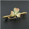 Image 1 : 15k Gold Seed Pearl Matte Pastel Green & Pink Enamel Clover Leaf Brooch Pin