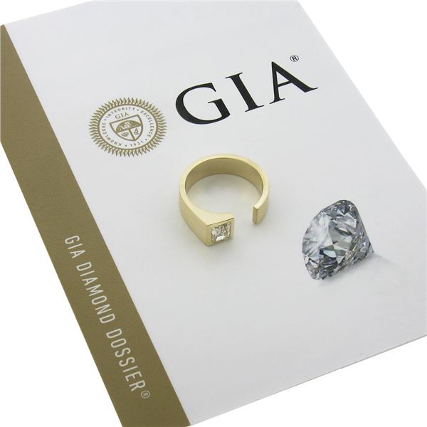 14K Yellow Gold 0.91 ctw GIA Emerald Cut Diamond Brushed Wide Open Wrap Band Rin