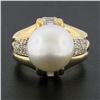 Image 2 : 14K Yellow Gold Large 12.58mm South Sea Pearl Ring w/ Baguette & Round Diamonds