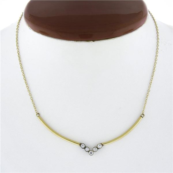 Vintage 14k Yellow Gold 0.30 ctw Bezel Diamond Chevron "V" Drop Collier Necklace