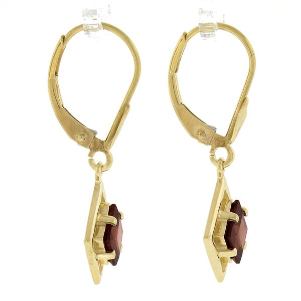 Solid 14K Yellow Gold 5mm Square Step Cut Garnet Elegant Dangle Drop Earrings