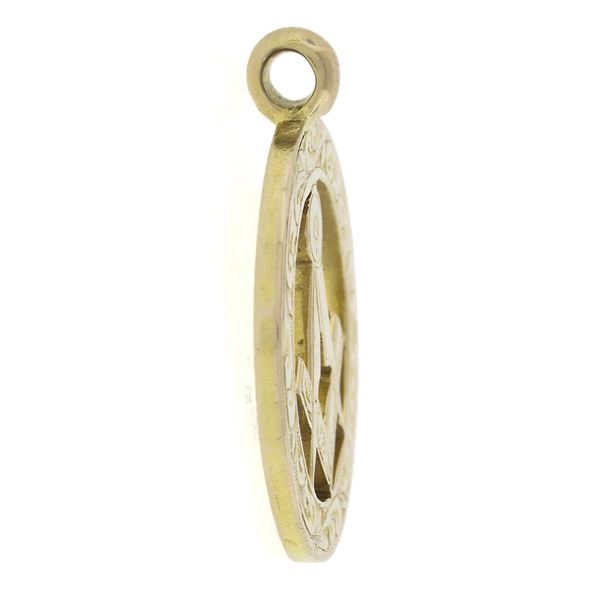 Antique 9c Yellow Gold Engraved Work Reversible Circle Masonic Medallion Pendant