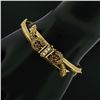 Image 1 : Victorian Revival 14k Gold Ruby Pearl Dual Snake Bypass Hinged Bangle Bracelet