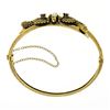 Image 3 : Victorian Revival 14k Gold Ruby Pearl Dual Snake Bypass Hinged Bangle Bracelet