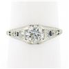 Image 1 : Antique Art Deco Platinum European Diamond Solitaire w/ Filigree Engagement Ring