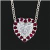 Image 4 : 18K White Gold GIA Heart Brilliant Diamond & Ruby Halo Slide Pendant Necklace