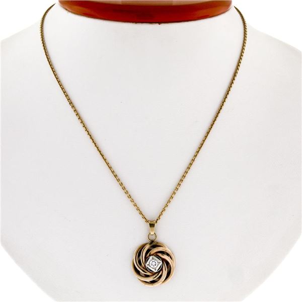 Vintage Retro 14k Gold.24 ctw Transitional Diamond Interlocking Love Knot Pendan