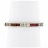 Image 2 : 18k White Gold 1.02 ctw Round Diamond & Square Ruby Milgrain Eternity Band Ring