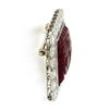 Image 6 : Vintage Platinum Floral Carved Ruby 2.88 ctw Old European Diamond Halo Pin Brooc