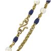 Image 2 : Vintage 18k Gold 4.8mm Pearl & Blue Enamel Bead on Textured Wheat Chain Necklace
