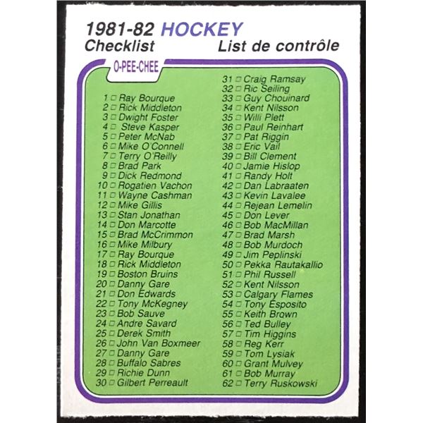 1981-82 O-PEE-CHEE CHECKLIST