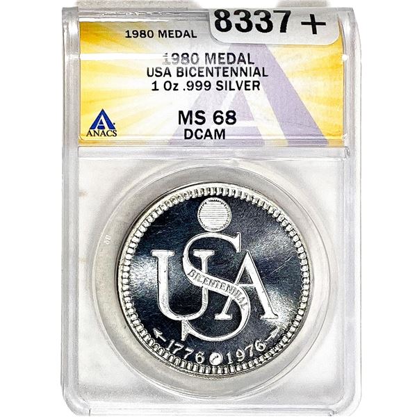 1980 USA Bicentinnial 1OZ SIlver Medal ANACS MS69 DCAM