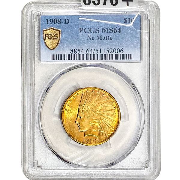 1908-D $10 Gold Eagle PCGS MS64 No Motto