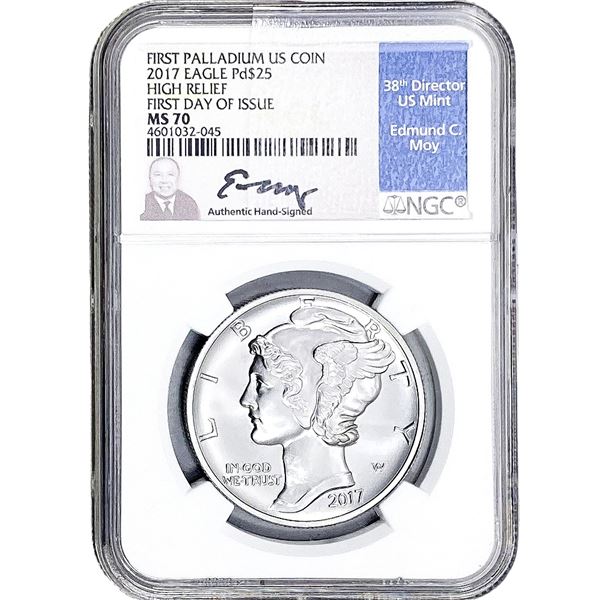 2017 1 OZ Palladium Mecury $25 NGC MS70