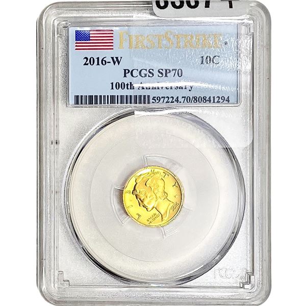 2016-W 1/10 OZ Gold Mercury Dime 100th Ann. PCGS SP70