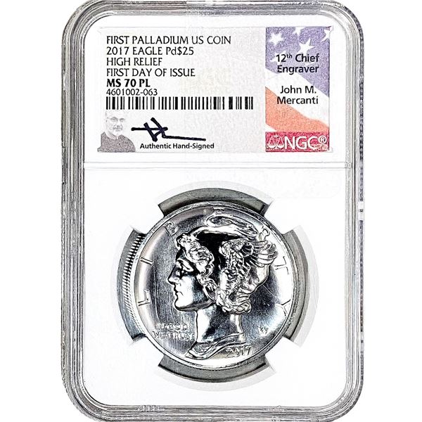 2017 1 OZ Palladium Mercury $25 NGC MS70 PL
