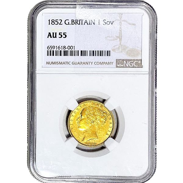 1852 Great Britain .2354 OZ Gold 1 Sovereign AU55