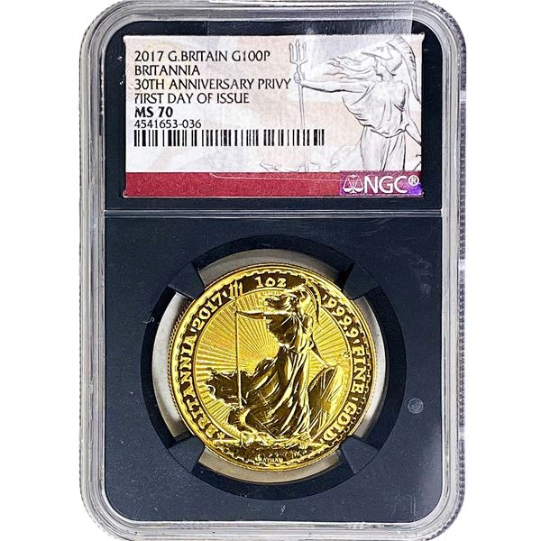 2017 Great Britain 1 OZ Gold 100 Pounds NGC MS70