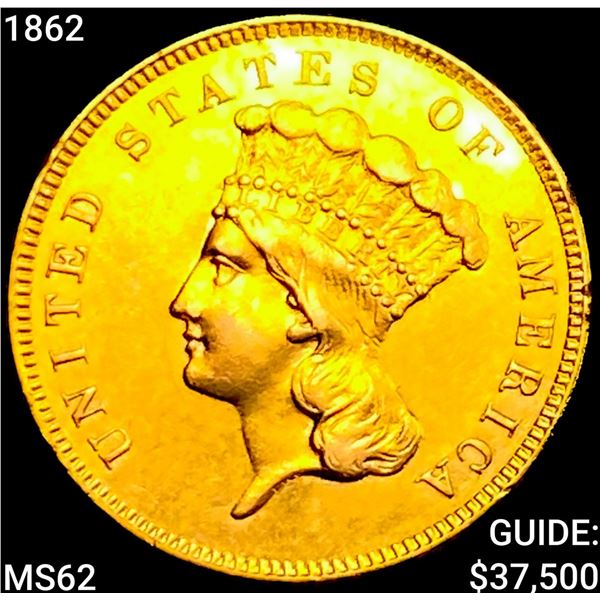 1862 $3 Gold Piece UNCIRCULATED
