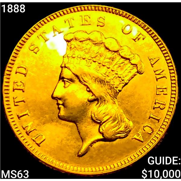 1888 $3 Gold Piece CHOICE BU
