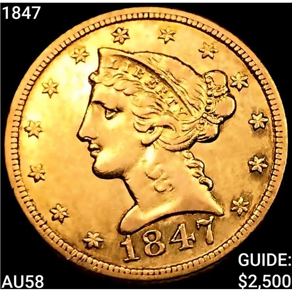 1847 $5 Gold Half Eagle CHOICE AU
