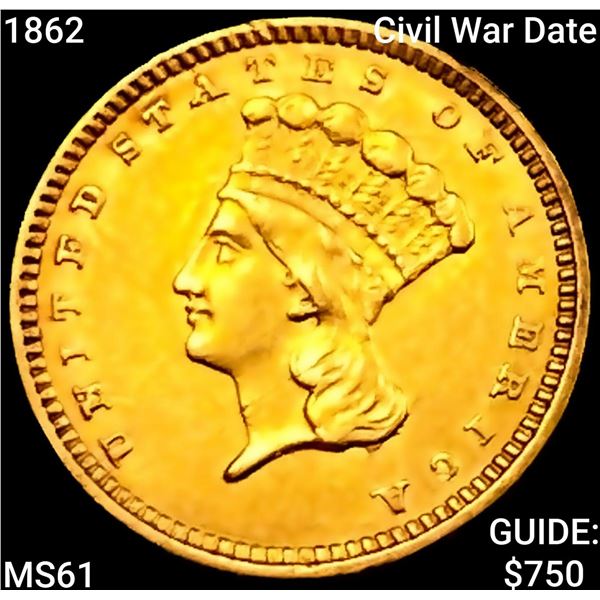 1862 Civil War Date Rare Gold Dollar UNCIRCULATED