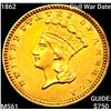 Image 1 : 1862 Civil War Date Rare Gold Dollar UNCIRCULATED