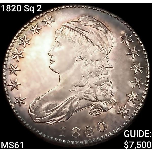 1820 Sq 2 Capped Bust Half Dollar UNCIRCULATED