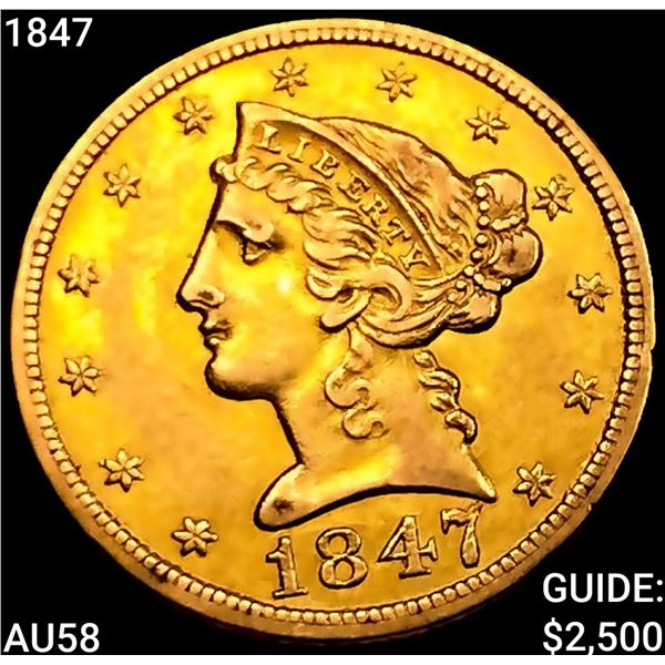 1847 $5 Gold Half Eagle CHOICE AU