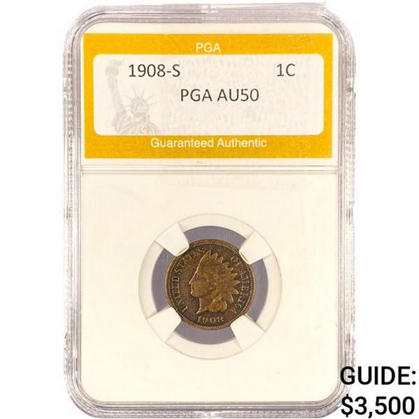 1908-S Indian Head Cent PGA AU50
