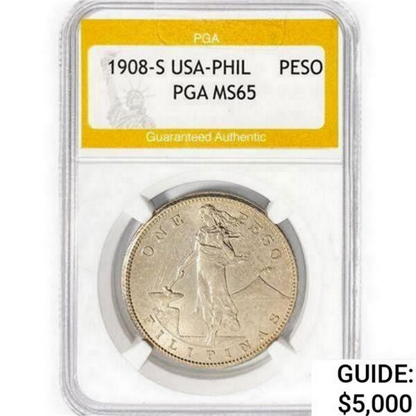 1908-S USA-Phil One Peso PGA MS65