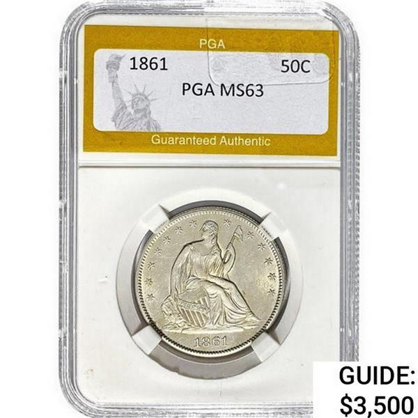 1861 Seated Liberty Half Dollar PGA MS63