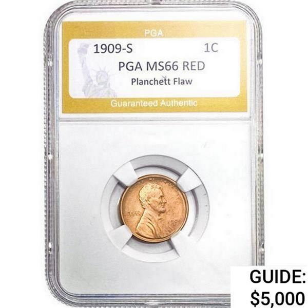 1909-S Wheat Cent PGA MS66 Red Planchett Flaw