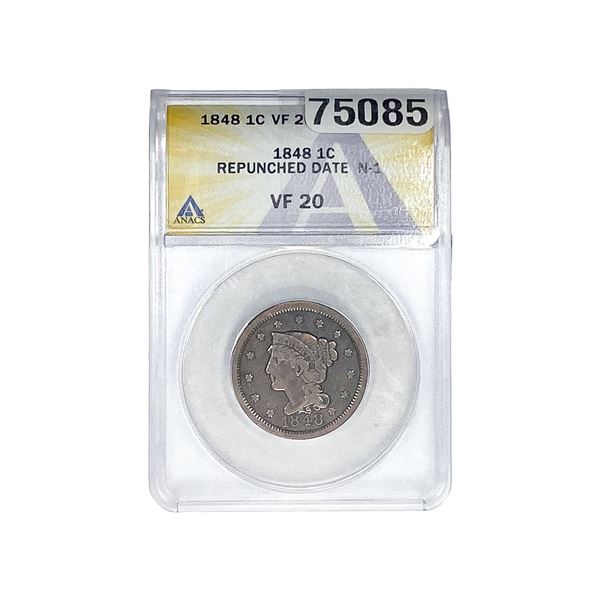 1848 Braided Hair Large Cent ANACS VF20