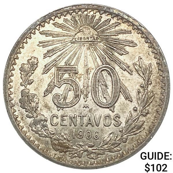 1906 Mexico 50 Centavos CLOSELY UNCIRCULATED