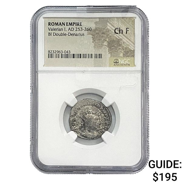 Roman Valerian I, AD 253-260 BI Dbl-Denarius NGC Ch F