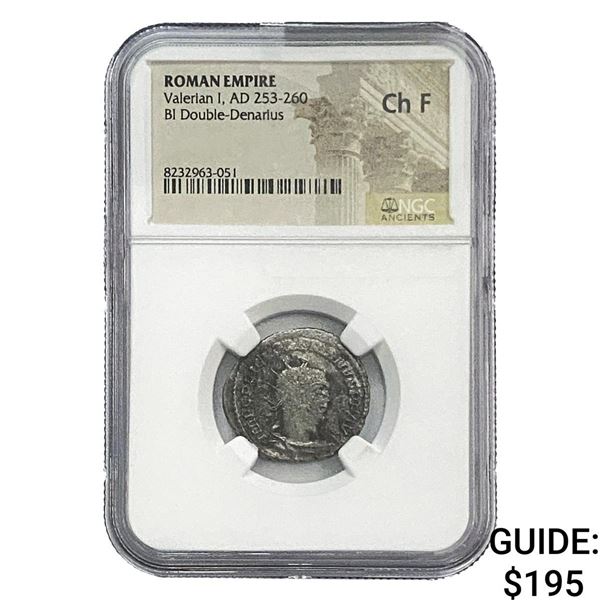 Roman Valerian I, AD 253-260 BI Dbl-Denarius NGC Ch F