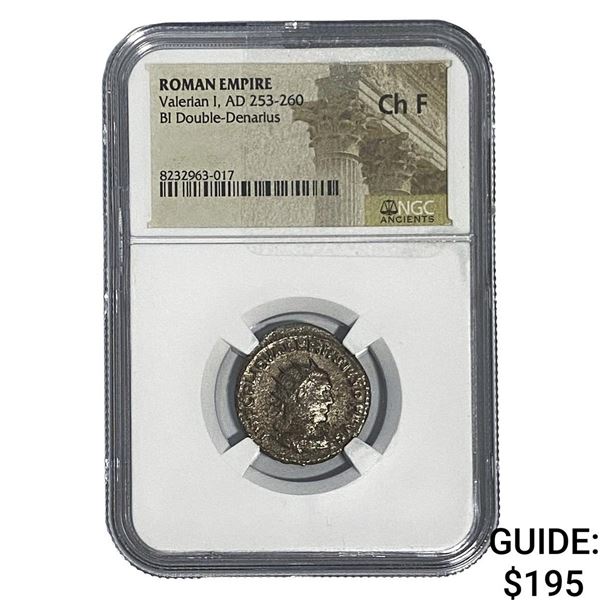 Roman Valerian I, AD 253-260 BI Dbl-Denarius NGC Ch F