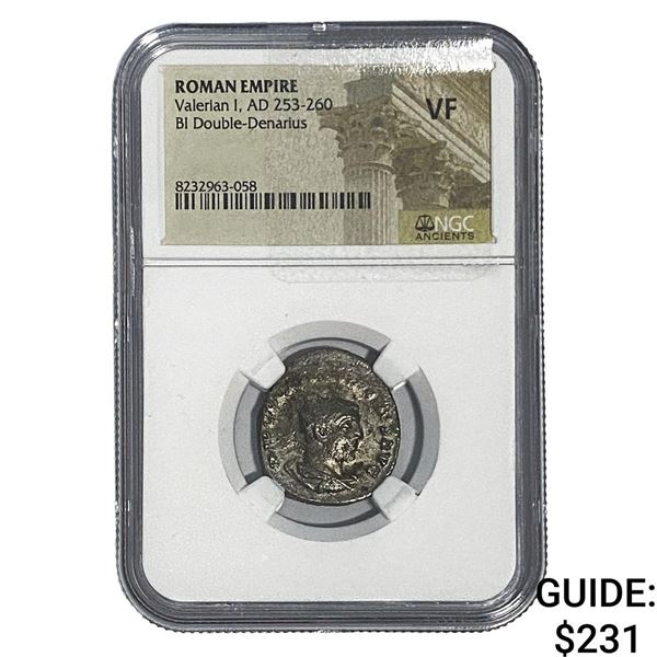 Roman Valerian I, AD 253-260 BI Dbl-Denarius NGC VF