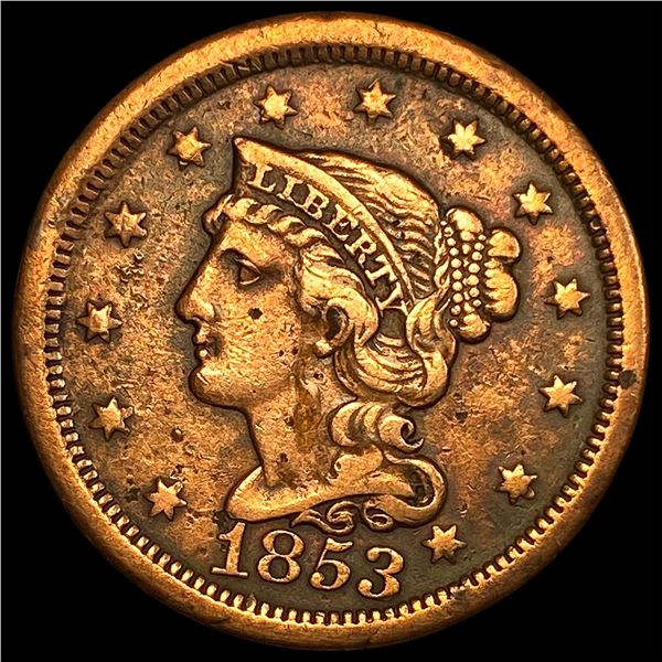 1853 Braided Hair Large Cent LIGHTLY  CIRCULATED