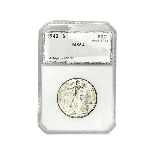1940-S Walking Liberty Half Dollar PCI MS64
